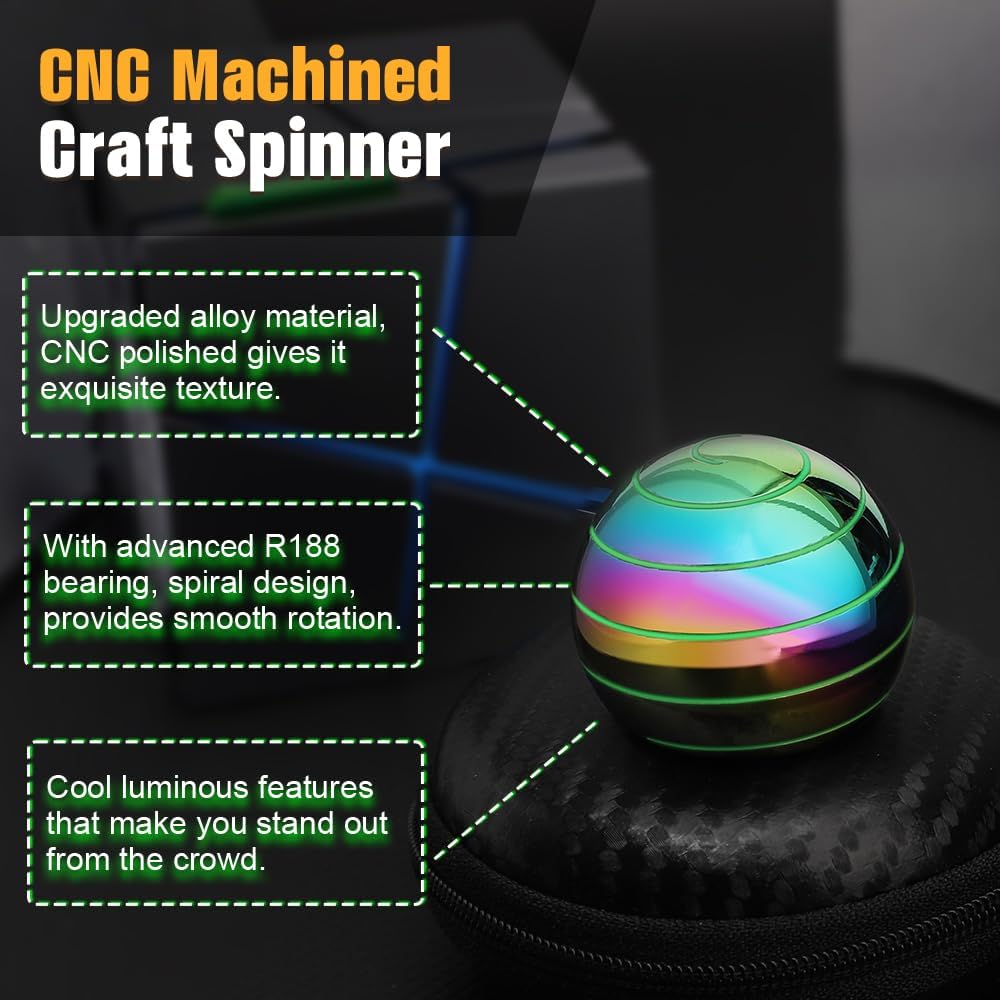 Luminous Kinetic Spinning Desk Toys, Metal Full Body Optical Illusion Fidget Spinner Ball, Glow in