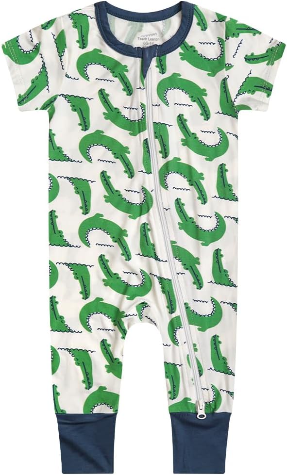 Teach Leanbh Toddler Unisex Baby Bamboo Viscose Pajamas 2 Way Zipper Short Sleeve Footless Romper