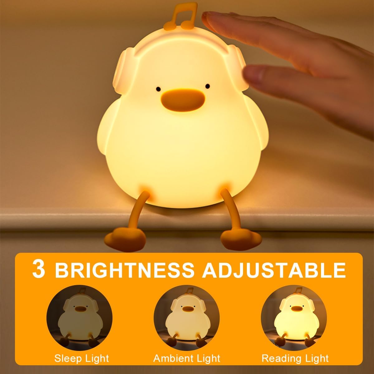 Duck Night Light, Squishy Silicone Nightlight for Baby Nursery with 30 Minutes Timer, Cute Duck