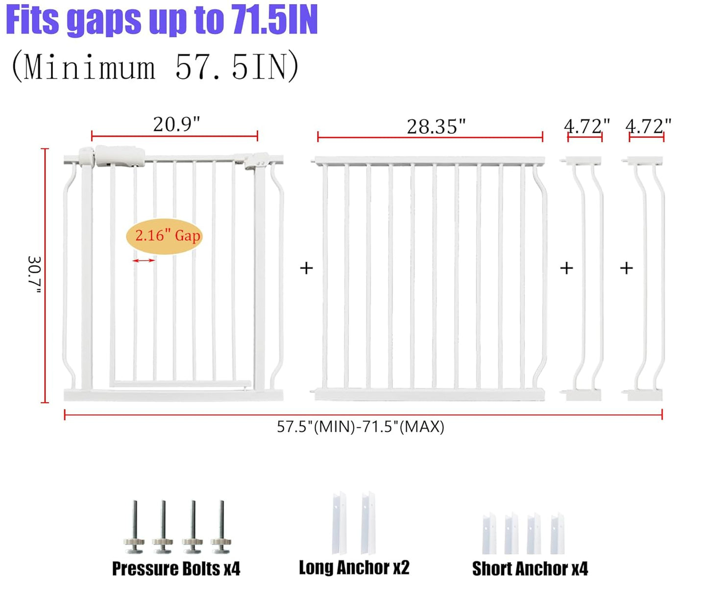 Extra Wide 67-71.5 Inch Baby Gates for Stairs, Doorways - No Drilling, Pressure Mounted Pet Gates