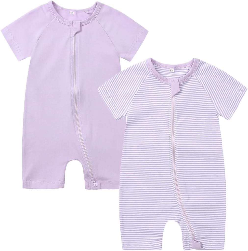 Feidoog Baby Boys 2Pack Rompers Summer Short Sleeve 2 Way Zipper One-Piece Romper Jumpsuit Sleep