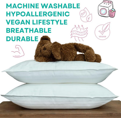 kinder Fluff Children Pillows (2X) - The Only Twin Pillows for Kids 300T Cotton Shell & Down