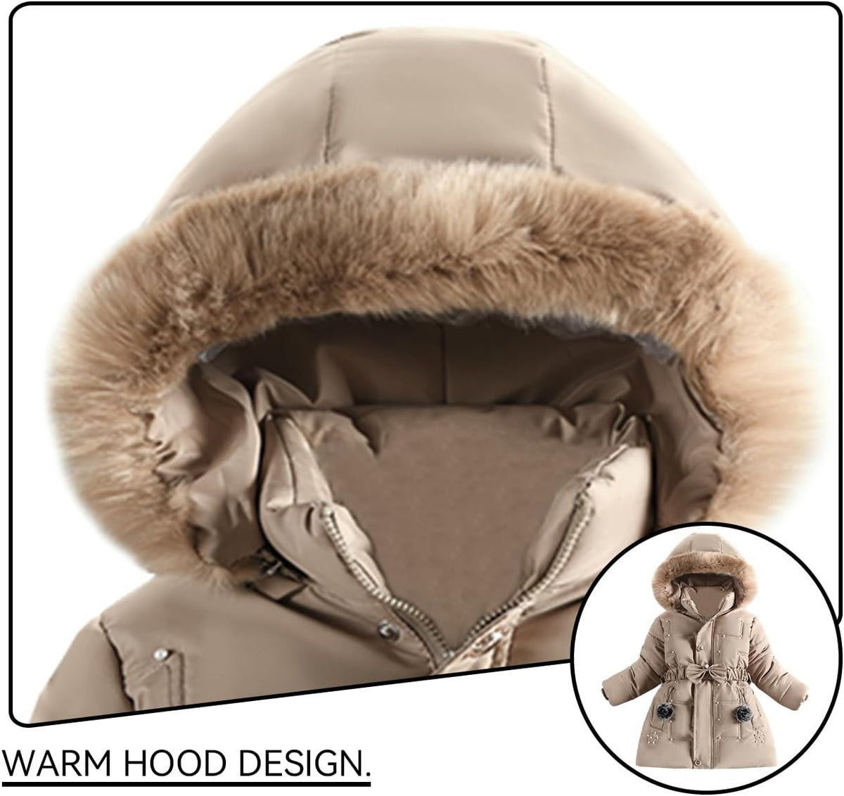 Girls Winter Dress Coats Faux Fur Hooded Fleece Jackets Waterproof Parka Outwear