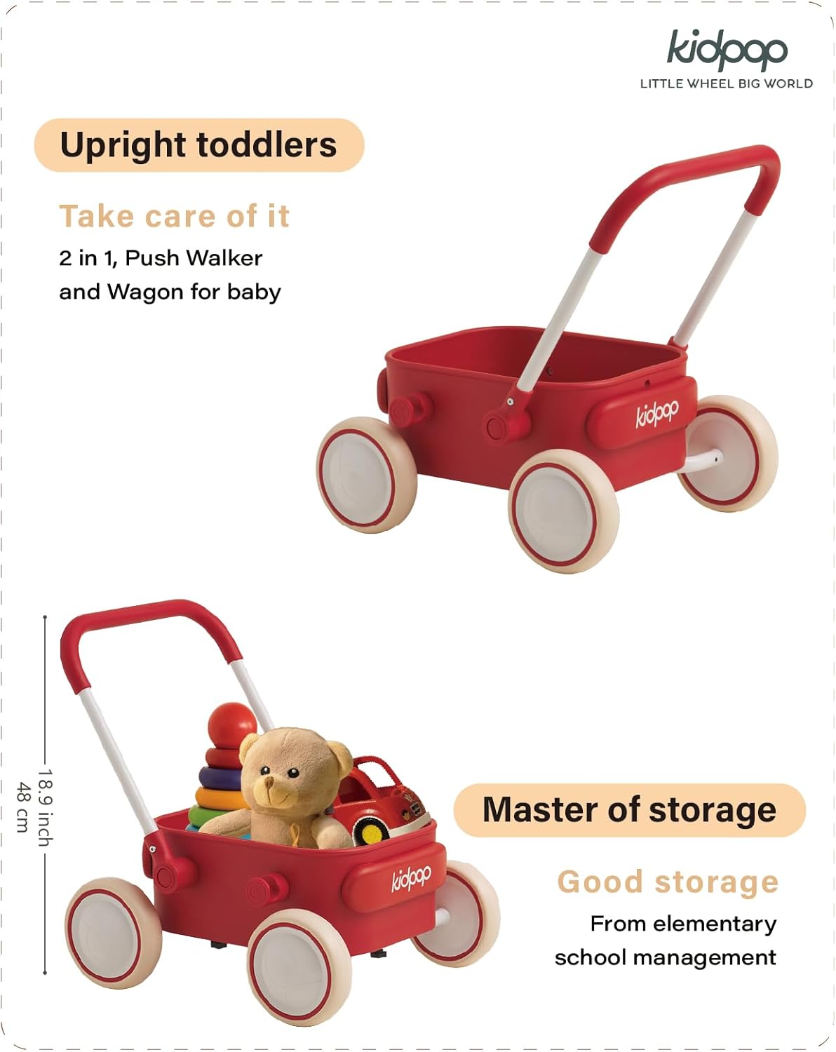 PULA Baby Push Walker with Wheels Toddler Wagon for First Learner Baby Toys 6-12 Months, 1 Year Old