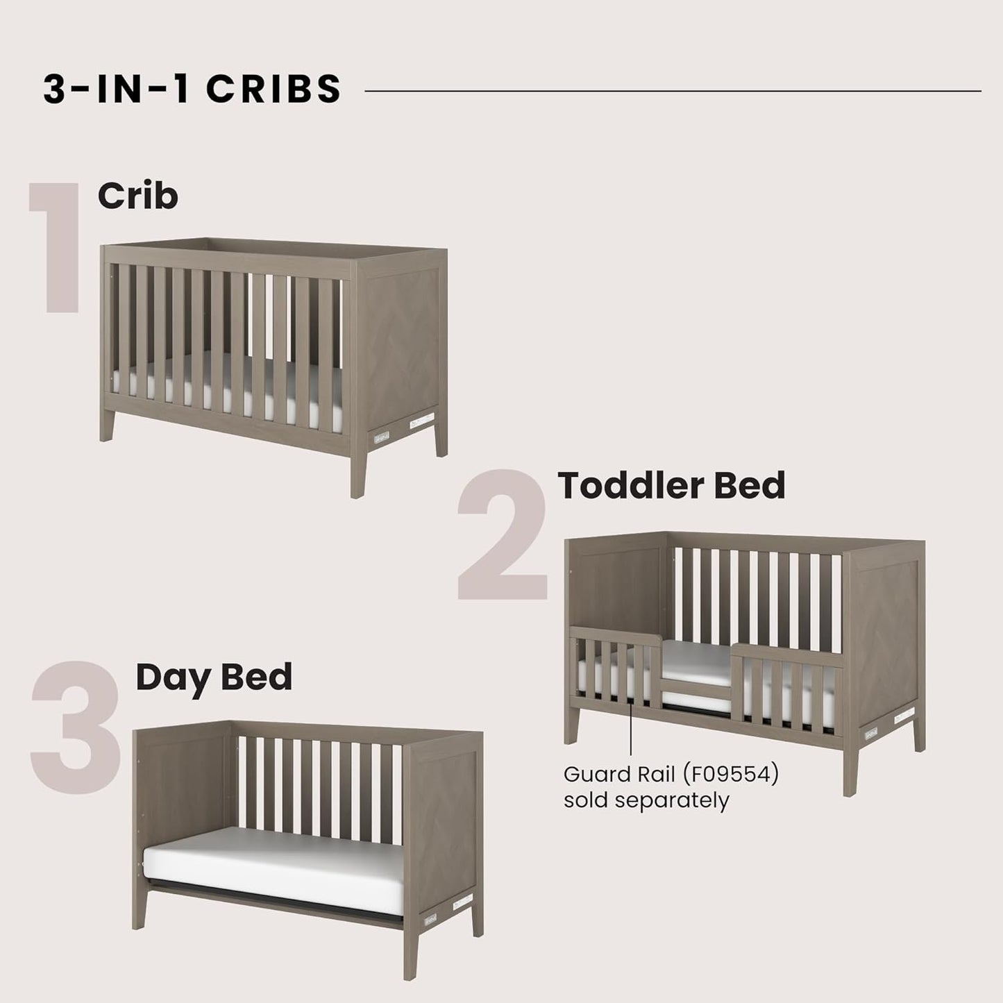 Child Craft Kieran 3 in 1 Convertible Crib, Baby Crib Converts to Day Bed, Toddler Bed, 3