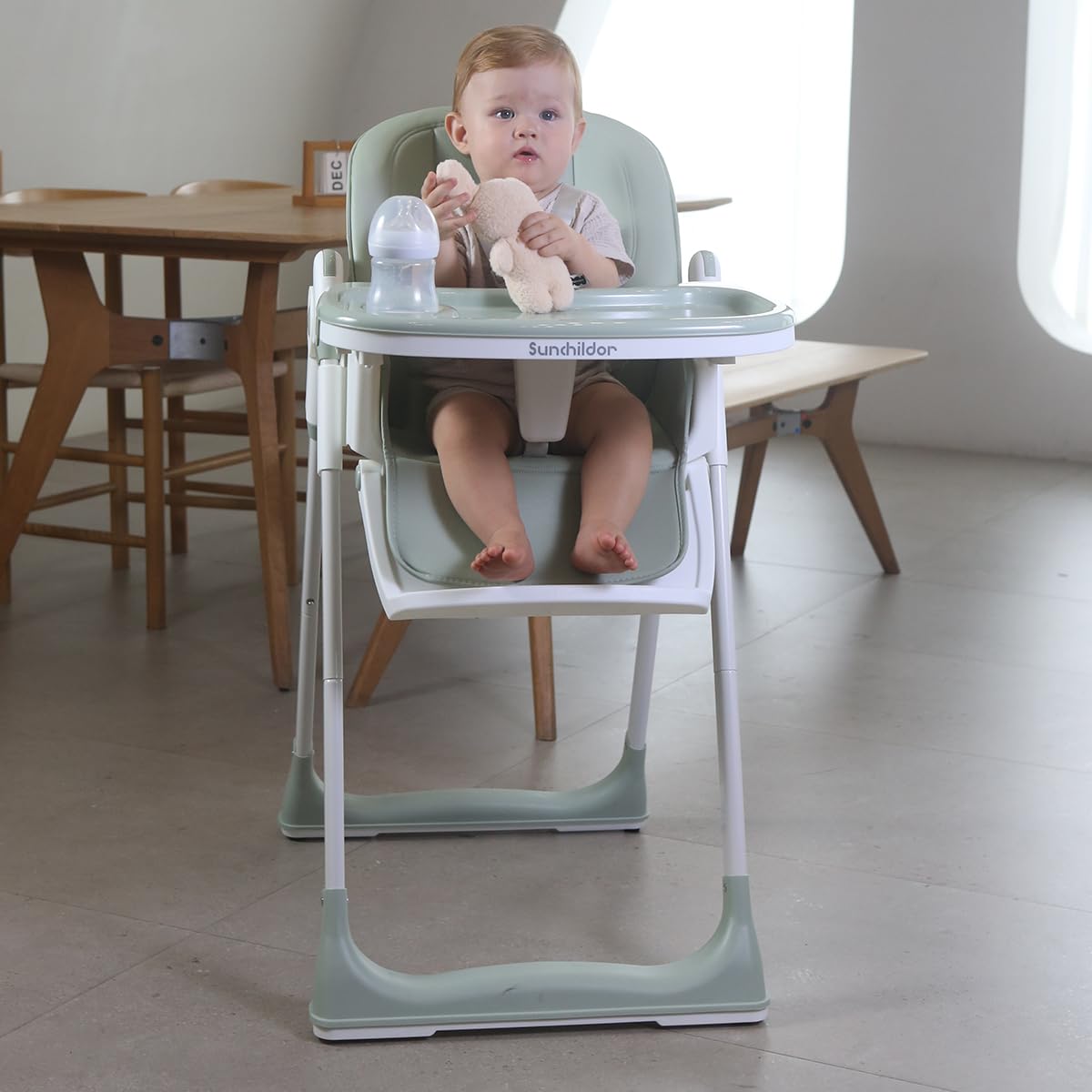 3 in 1 Baby High Chair with Wheels, Adjustable 5 Point Harness, Tray, Foot Rest, Backrest and Seat