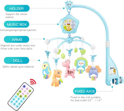 Baby Mobile for Crib with Musicial and Lights, Remote, lamp, Projector for Pack and Play, for Ages