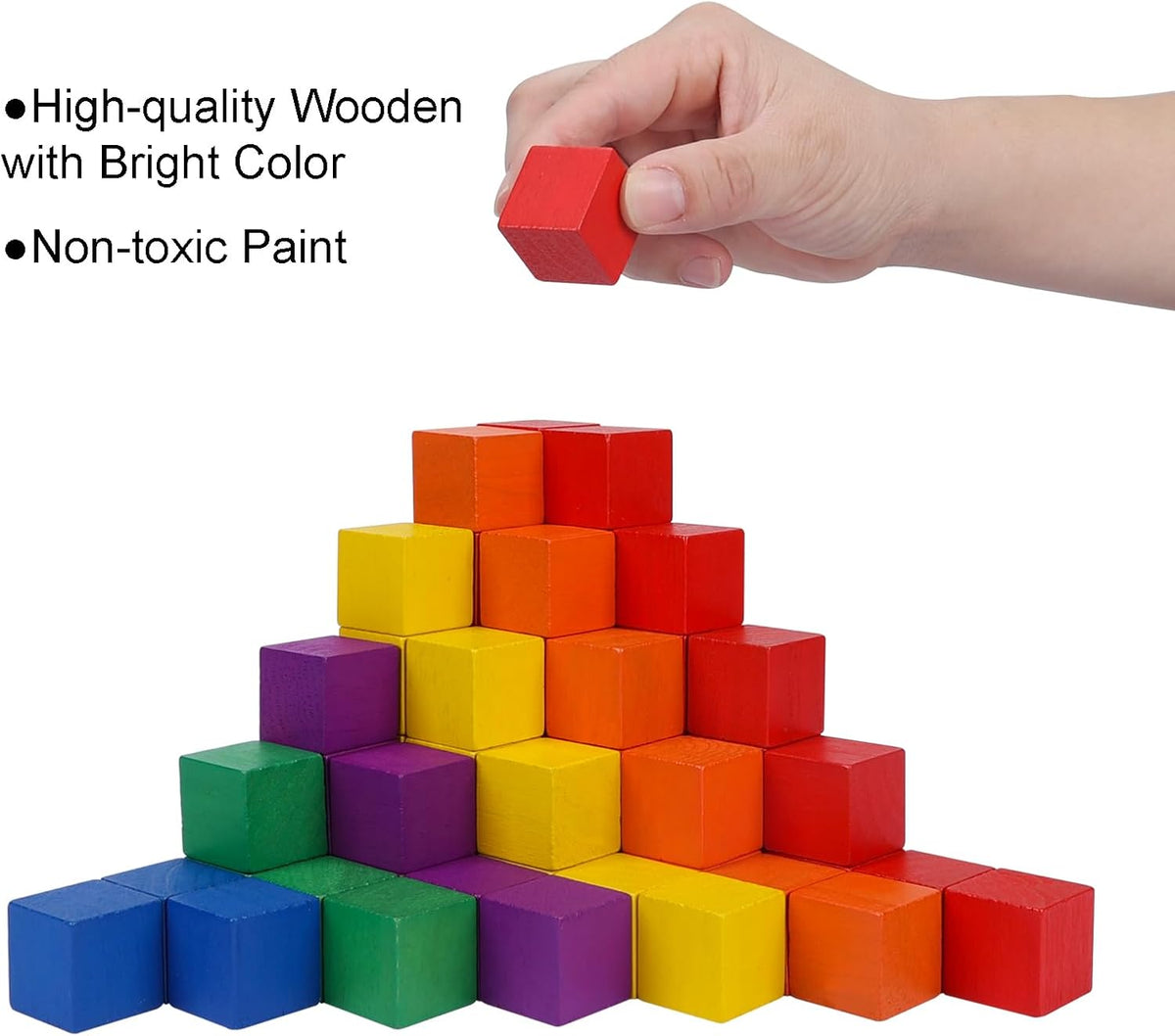 108 Pack 1 Inch Wooden Blocks, 6 Colors STEM Math Sorting Toys, Wood Building & Stacking Blocks for