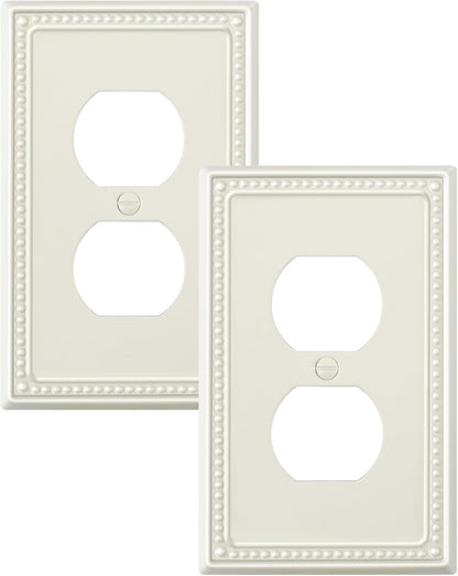 2-Pack Duplex Outlet Cover Plate, Light Almond Metal Wall Plates for Electrical Outlets, 1 Gang
