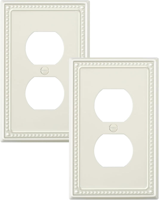 2-Pack Duplex Outlet Cover Plate, Light Almond Metal Wall Plates for Electrical Outlets, 1 Gang