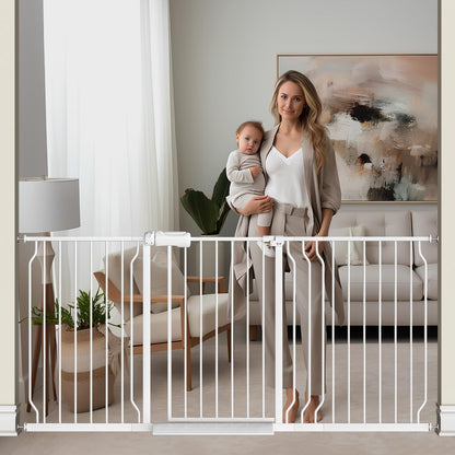 TSAYAWA Walk Through Baby Gate with Door,67-71.5 Inch Wide Presure Mounted No Drill Metal Auto