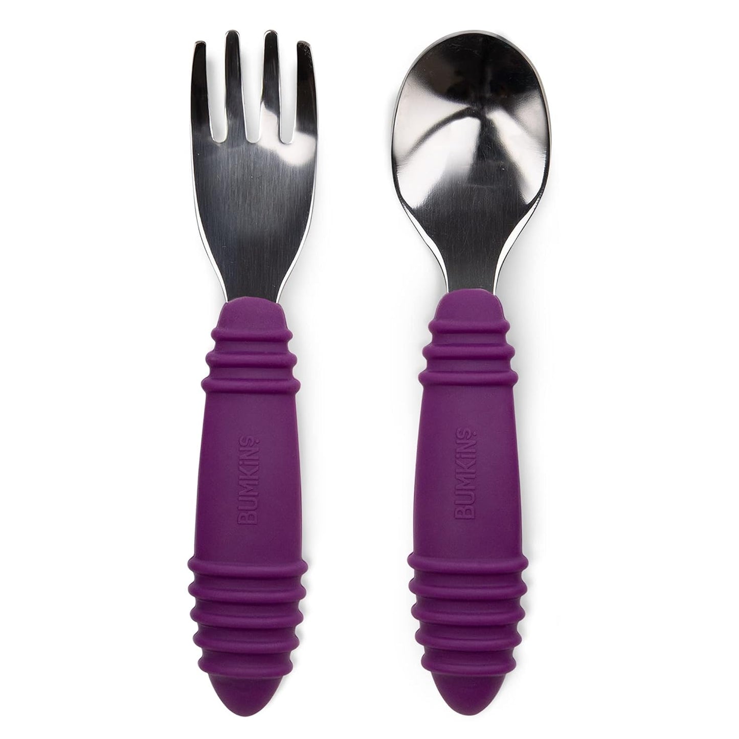 Bumkins Toddler Utensils, Kids Size Fork and Spoon Set, Silicone and Stainless-Steel Training