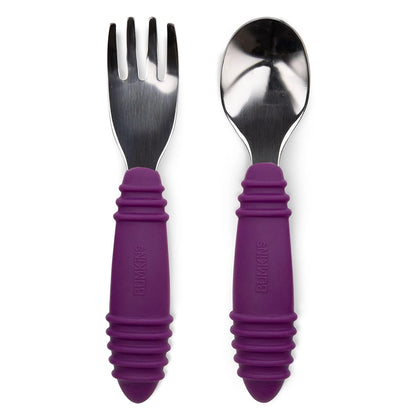 Bumkins Toddler Utensils, Kids Size Fork and Spoon Set, Silicone and Stainless-Steel Training