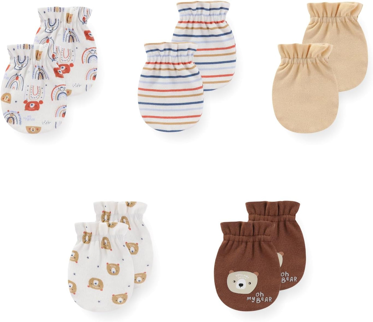 5 Pack Unisex New Born Boy Girls No Scratch Mittens Cotton Soft Baby Gloves Accessory 0-3 Months