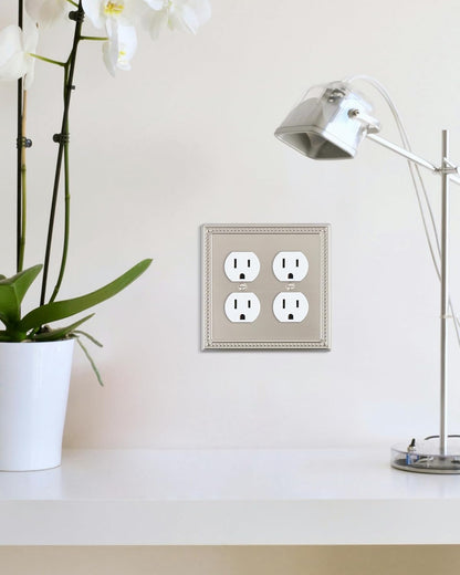 2-Pack Double Duplex Outlet Cover, Brushed Nickel Metal Switch Plates and Outlet Covers, Pearls