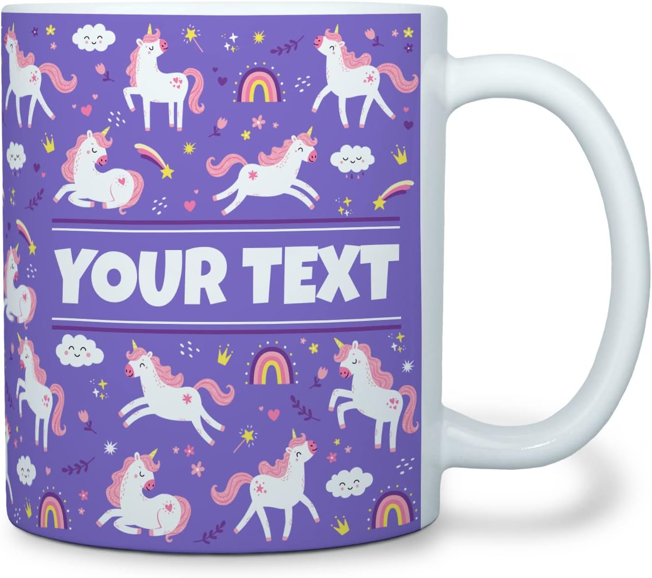 Personalized Mug for Kids - Purple Unicorn - Custom Name/Text, Ceramic Hot Chocolate/Cocoa/Coffee