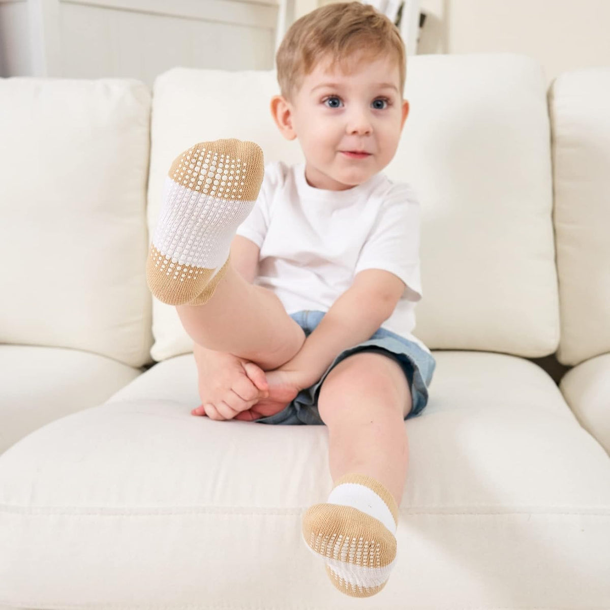 Zaples Baby Non Slip Grip Ankle Socks with Non Skid Soles for Infants Toddlers Kids Boys Girls