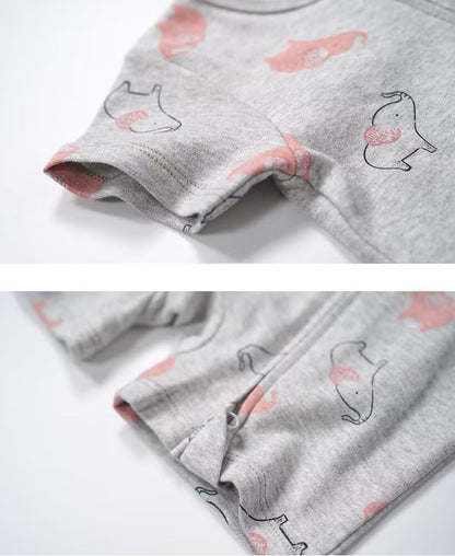 Teach Leanbh Unisex Baby 2 Pack Pajamas Cotton Short Sleeve 2 Way Zipper Printing Soild Romper