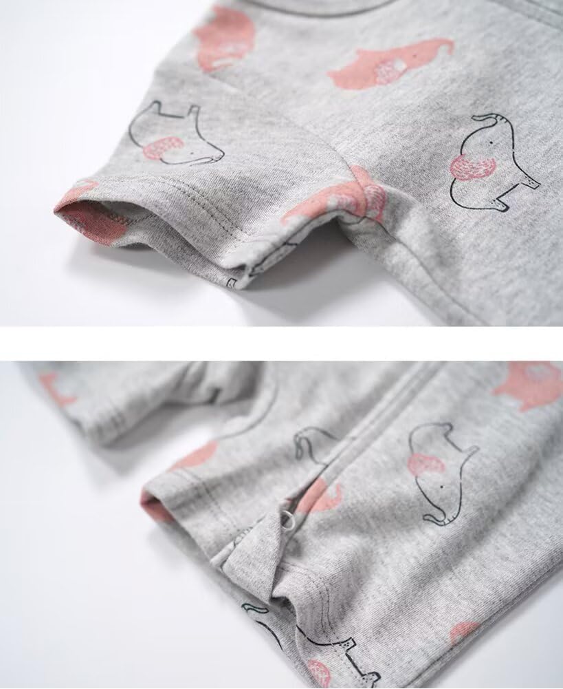 Teach Leanbh Unisex Baby 2 Pack Pajamas Cotton Short Sleeve 2 Way Zipper Printing Soild Romper