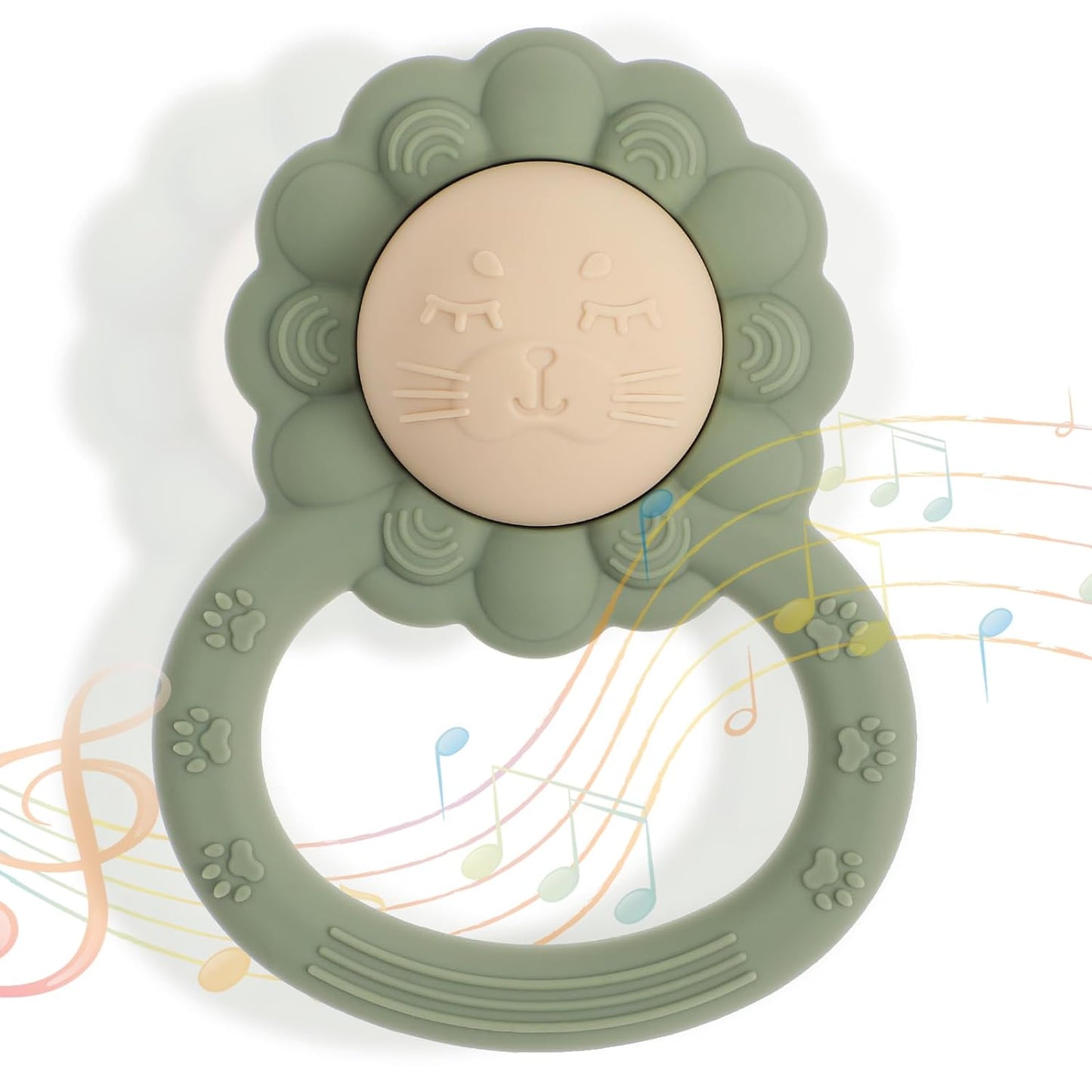 Rattle Teether, Lion Shape Montessori Baby Sensory Teething Toys, Food Grade Silicone BPA Free
