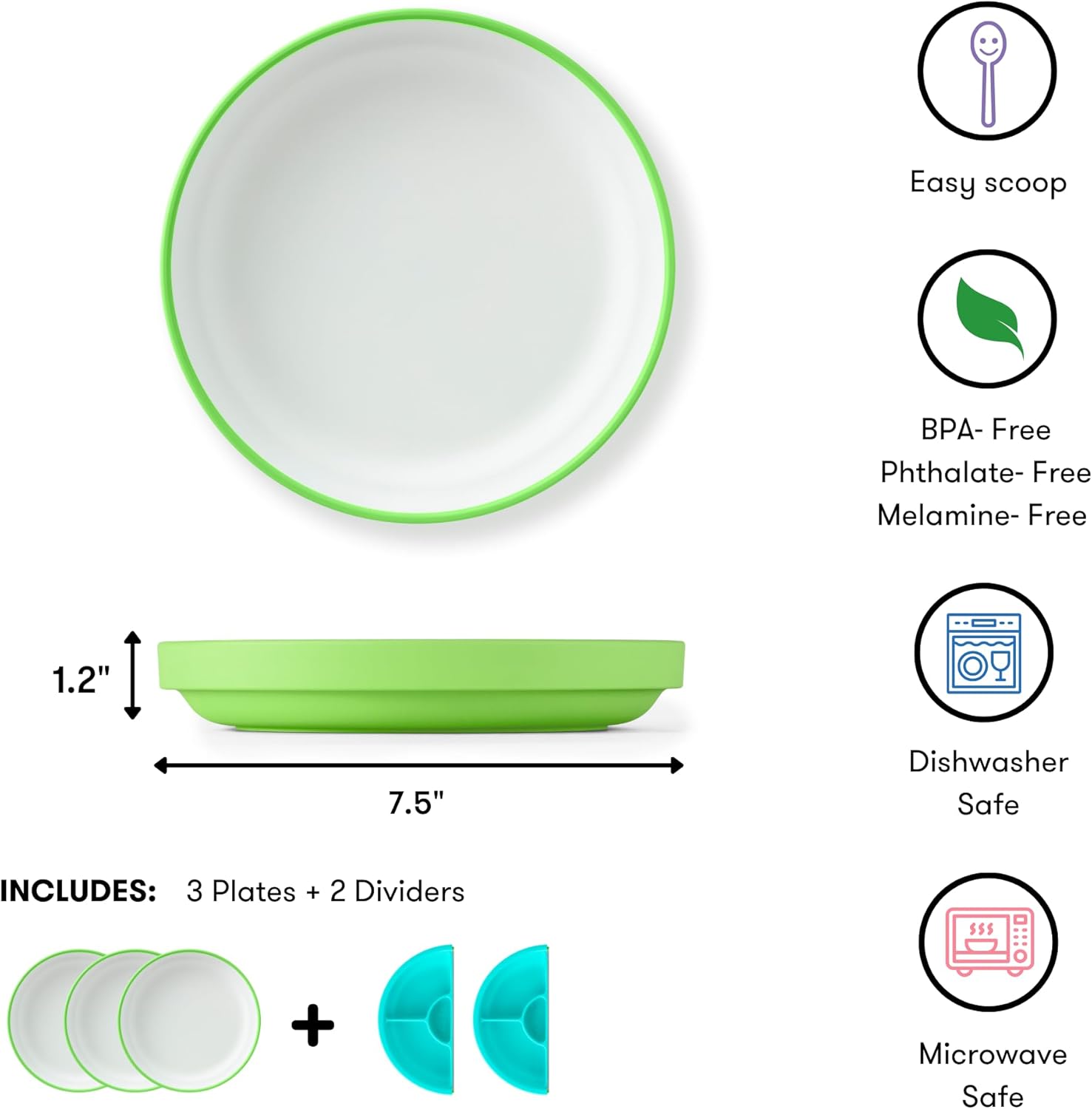 Omie® Easy Scoop Plates for Kids | Unique Design Helps Food Fall into the Spoon, Not on the Table |