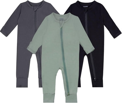 GUISBY Baby Pajamas with Mitten Cuffs - 3Pcs Girls Boys 2 Way Zipper Long Sleeve Rayon Sleepers
