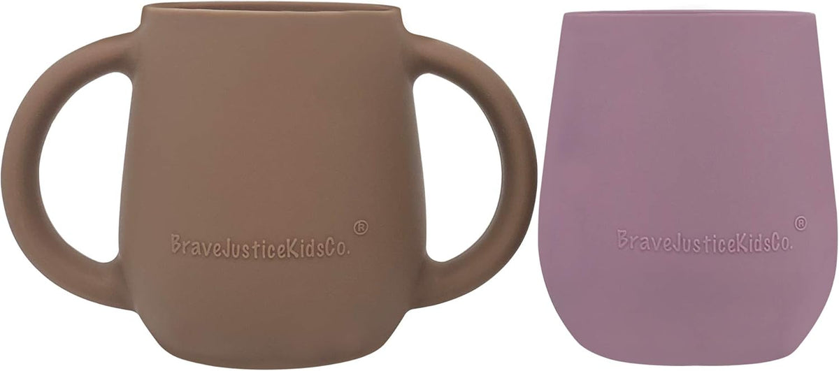 | Teenie Tiny™ Silicone Developmental Baby-Led Weaning Drinking Cups (2 pack) (Warm Taupe and Mauve)