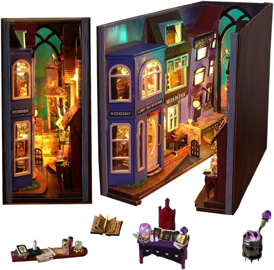 WYD DIY Bookstand Kit British Magic House Street View Architectural Model Handmade Desk Insert