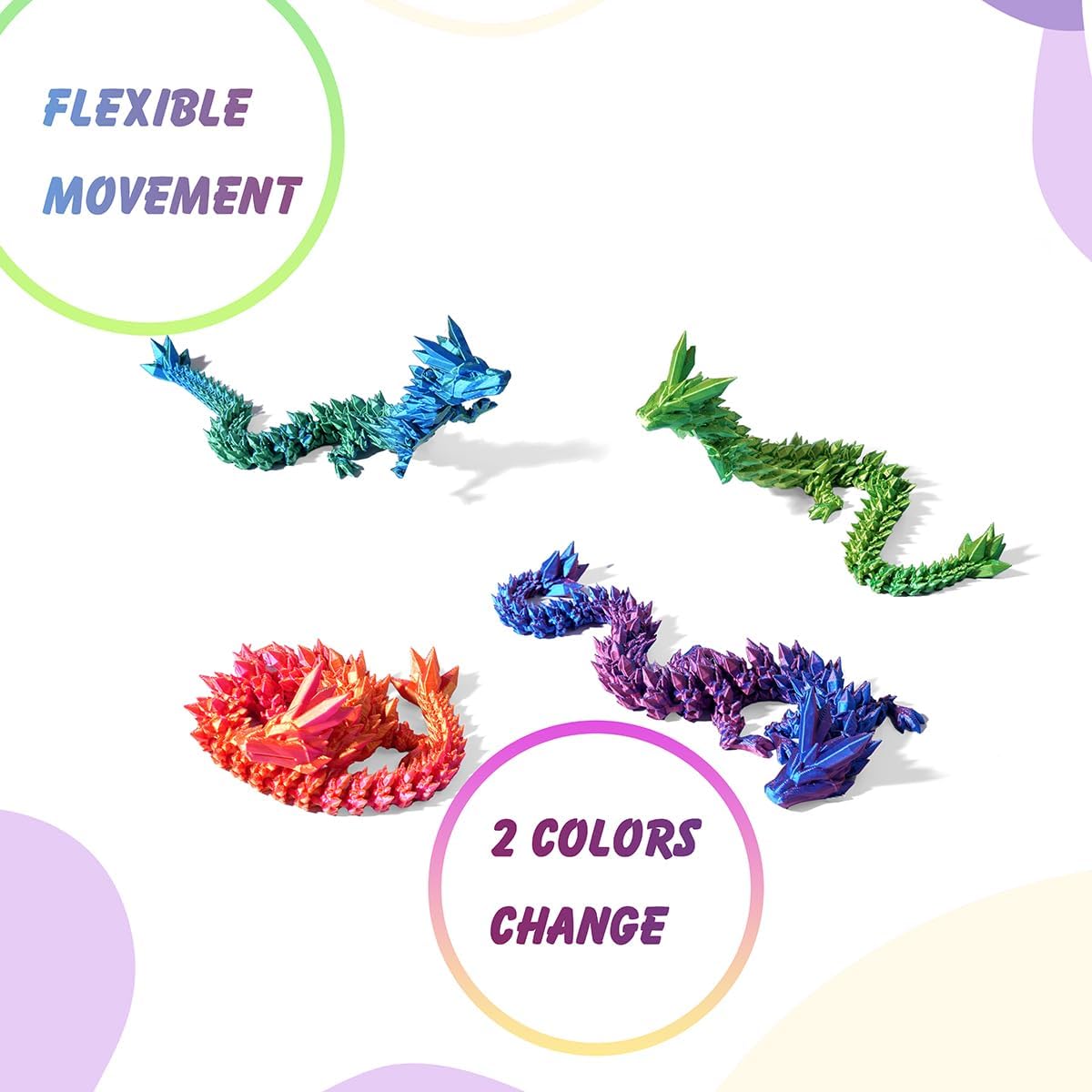 12" 3D Printed Dragon, Articulated Dragon, Crystal Dragon, Dragon Fidget Toy, Home Office Decor