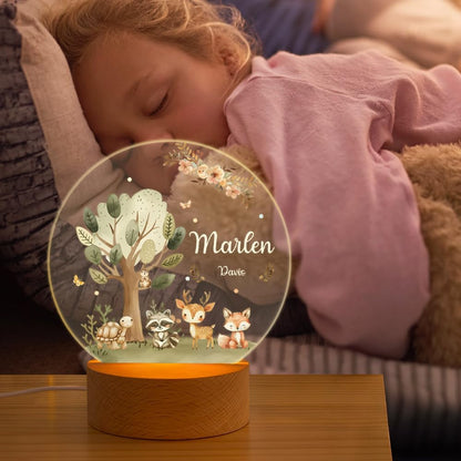 callie Acrylic Night Light Name Plate Personalized, Custom Cute Fox Deer Turtle Forest Animal with