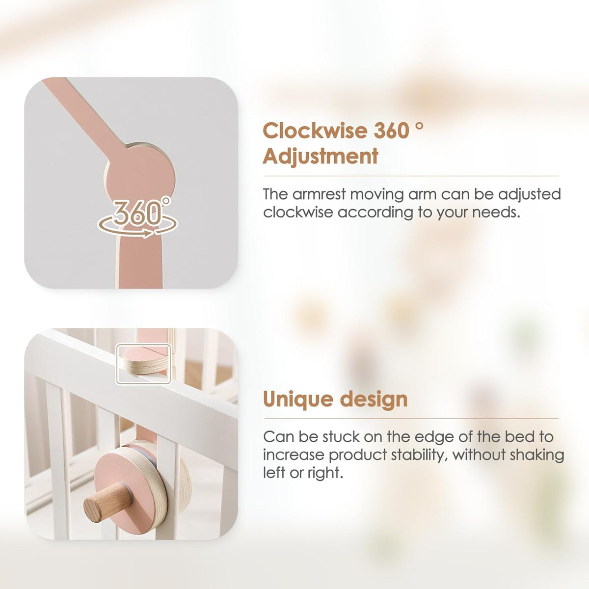 HI BABY MONMENT Crib Mobile Arm - Baby Mobile Hanger with 2-Height Settings Adjustable, Stabilizing