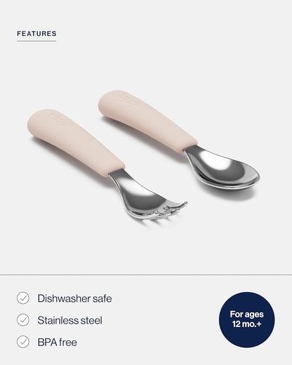 Lalo Utensils - Toddler Fork and Spoon Set - Stainless Steel and Silicone Ergonomic Toddler