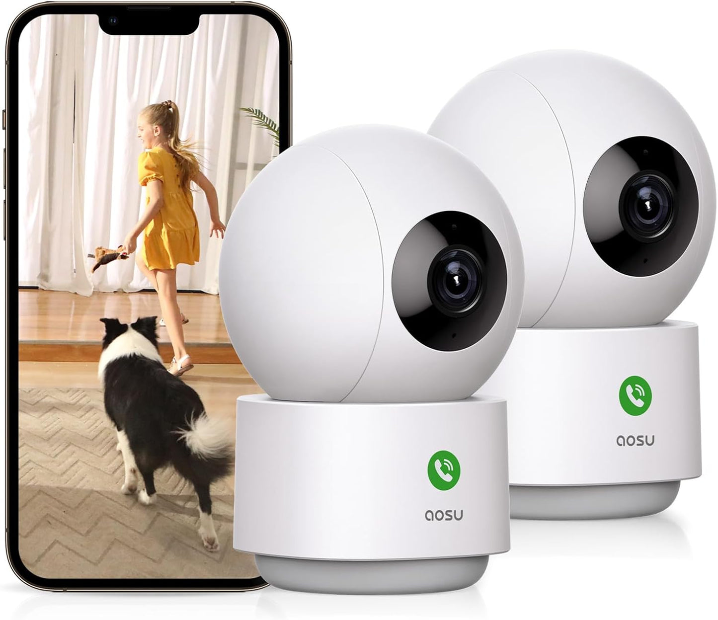 AOSU 2K Security Camera Indoor, Baby Monitor Pet Camera One-Touch Call, Smart Motion Tracking, IR