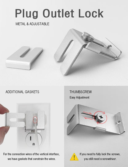Charger Lock to Outlet, ILIVABLE Adjustable Metal Outlet Lock, Firmly Secures Power Plug from