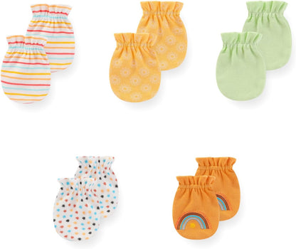 5 Pack Unisex New Born Boy Girls No Scratch Mittens Cotton Soft Baby Gloves Accessory 0-3 Months