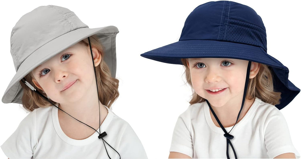 CHUNG Baby Sun Protection Hat Summer Toddler Adjustable UPF 50+ Wide Brim Neck Flap Beach Caps Boys