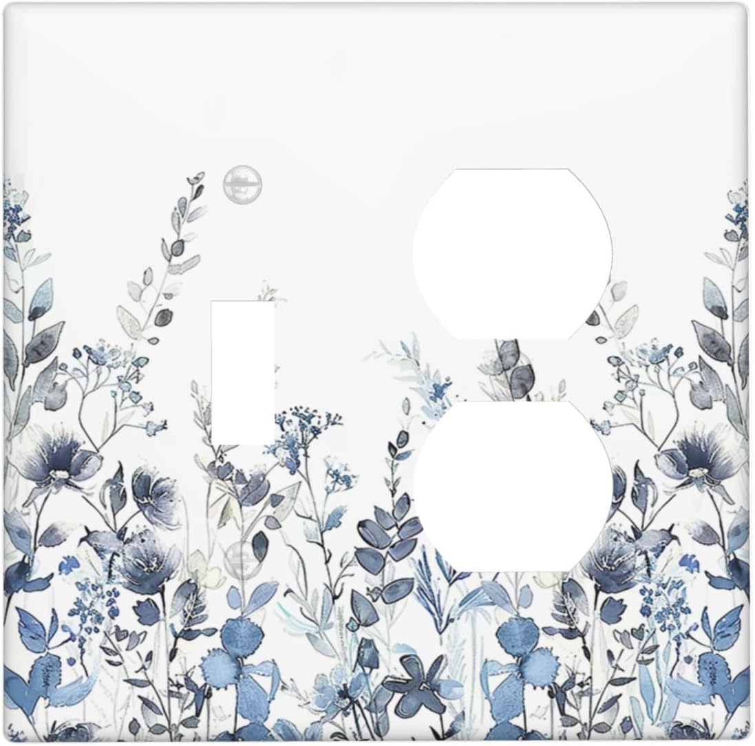Wallplates Light Blue Watercolor Leaves Plant With Floral 1 Toggle 1 Duplex Switch Plate Electrical