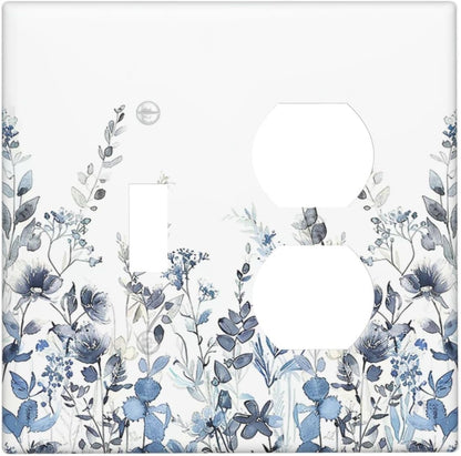 Wallplates Light Blue Watercolor Leaves Plant With Floral 1 Toggle 1 Duplex Switch Plate Electrical