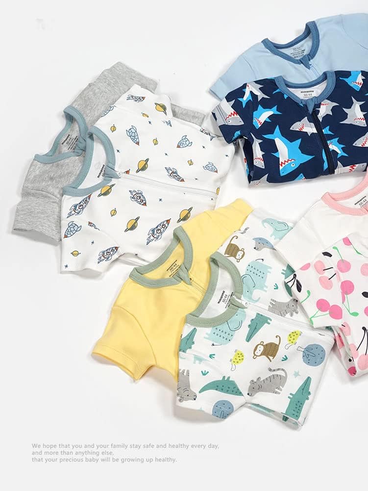 Teach Leanbh Baby Boys Girls 2 Pack 2 Way Zipper Footless Pajamas Cotton Short Sleeve Printing
