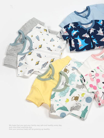 Teach Leanbh Baby Boys Girls 2 Pack 2 Way Zipper Footless Pajamas Cotton Short Sleeve Printing