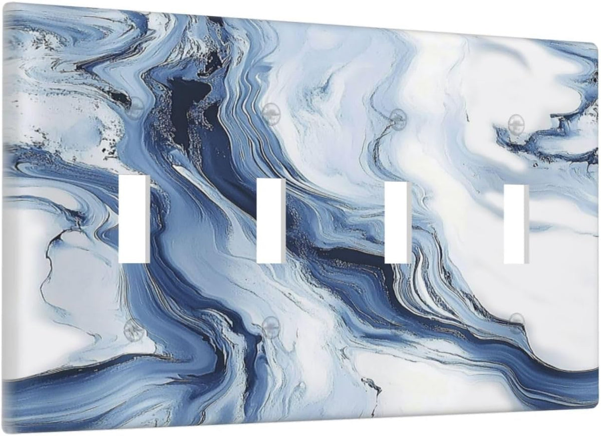 Light Switch Covers White Marble Navy Blue Line Fluid Quad Toggle Electrical Faceplate 4 Gang Wall