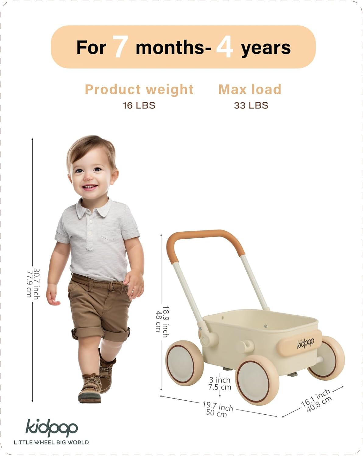 Kidpop PULA 2-in-1 Push and Pull-Along Wagon, Baby Push Walker for First Learner from 7 Month to 4