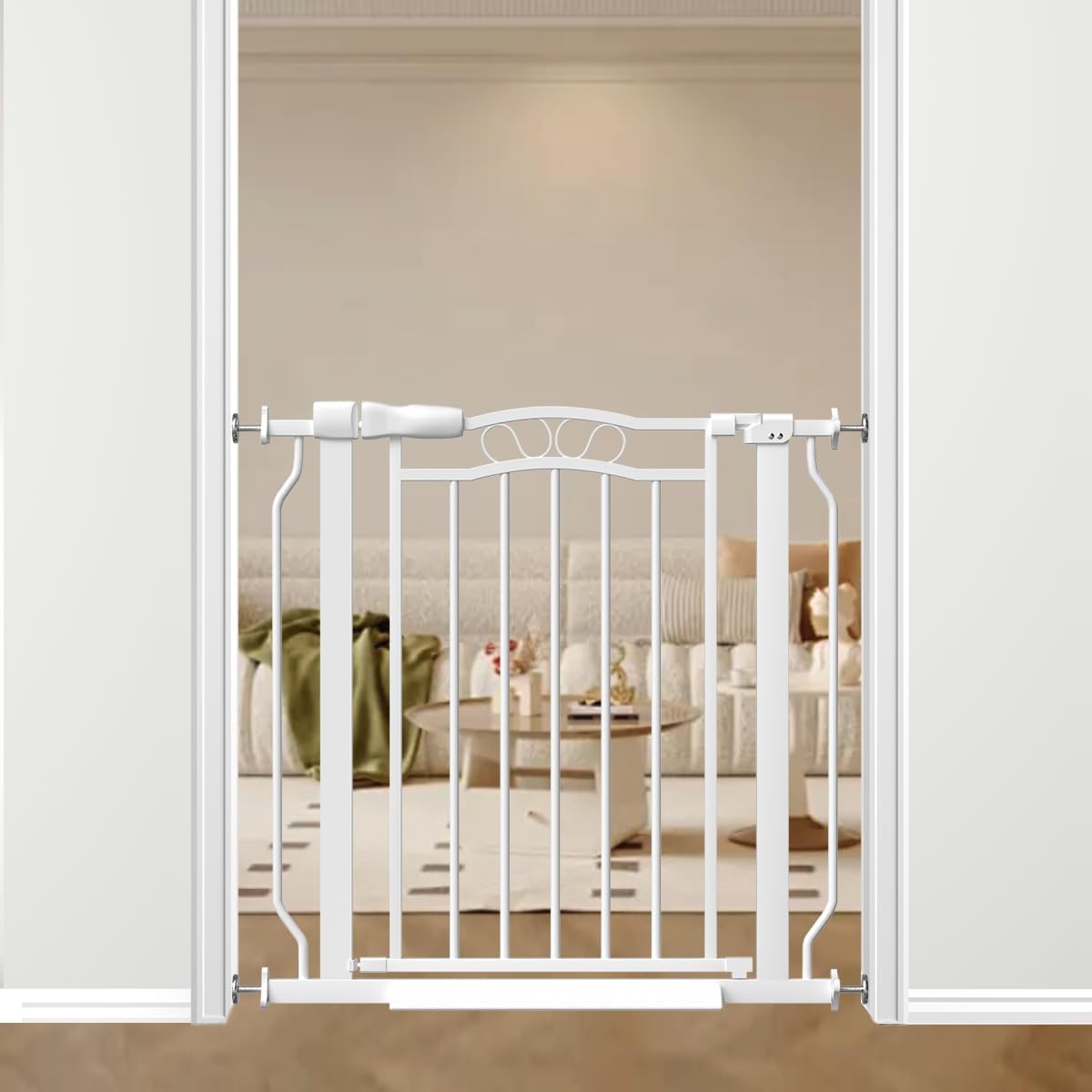 30" Tall Metal Narrow Baby Gate for Doorways No Drill 29.5-33.8" Wide, Auto Close Press Mounted