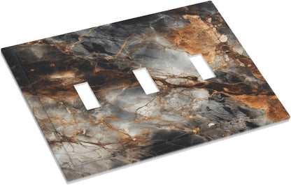 Brown Marble Granite Golden Lines Print Decorative Switch Plates 3 Gang Wall Plate Triple Toggle