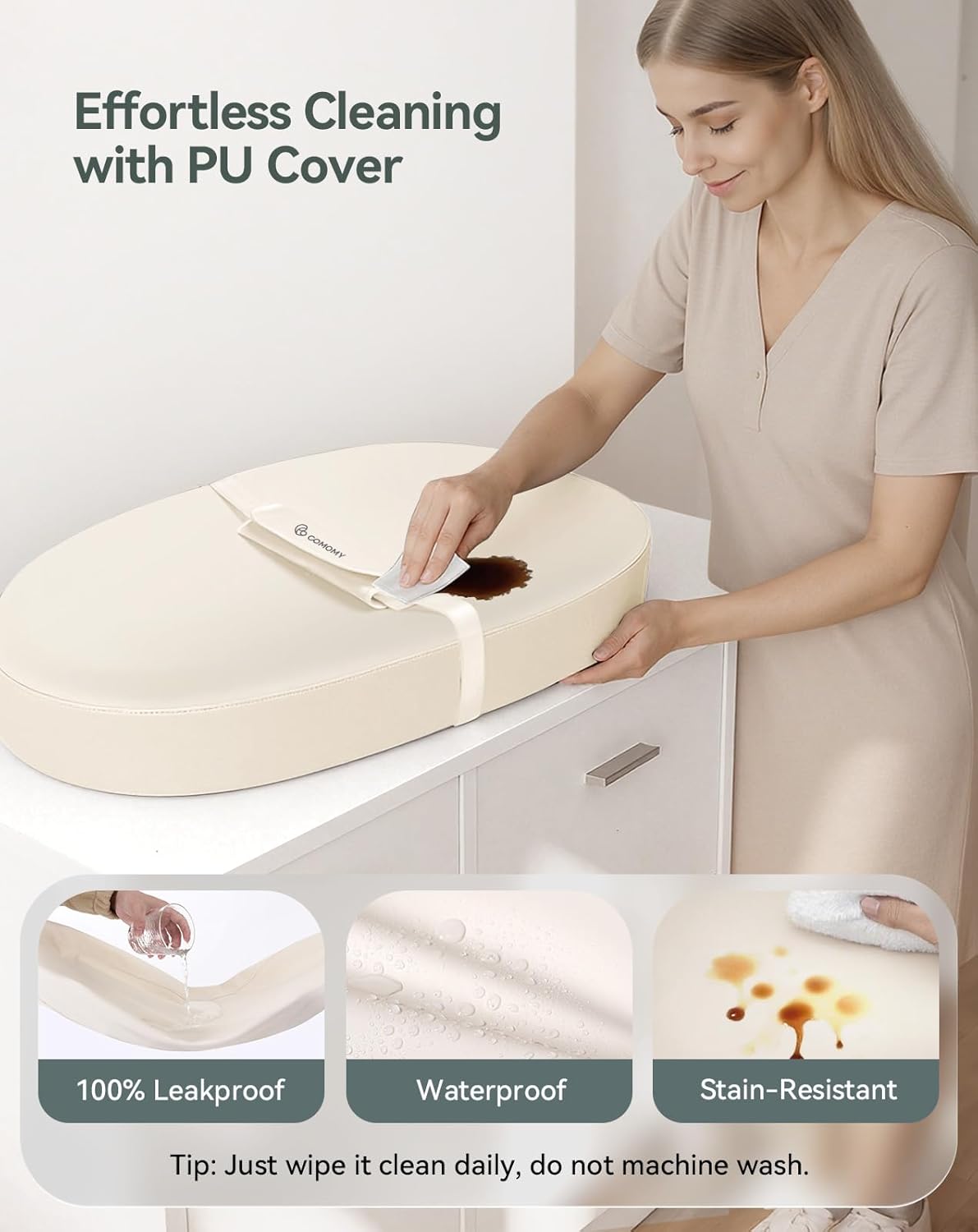 COMOMY Baby Changing Pad with Wipeable & Waterproof PU Cover, Contoured Diaper Changing Pad for