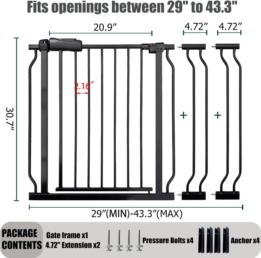 Expandable Baby & Dog Gate 38.5-43.3 Inch, Tension Mounted Indoor Safety Gate for Stairs & Doorways