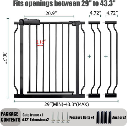 Expandable Baby & Dog Gate 38.5-43.3 Inch, Tension Mounted Indoor Safety Gate for Stairs & Doorways