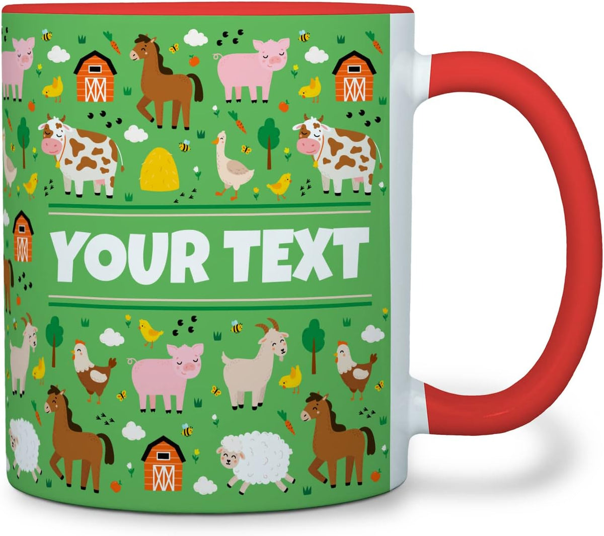Personalized Mug for Kids - Farm Animals - Custom Name/Text, Ceramic Hot Chocolate/Cocoa/Coffee Cup