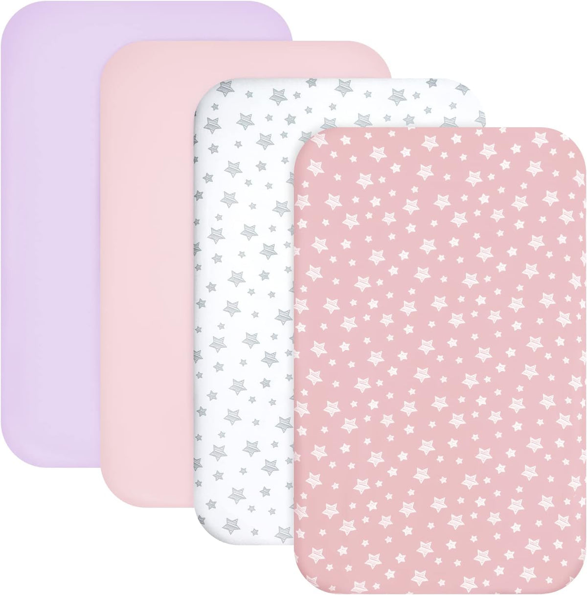 Mini Crib Sheets Fitted 4 Pack for Girls (38" X 24"), Compatible with Dream on Me, Delta Porta Crib