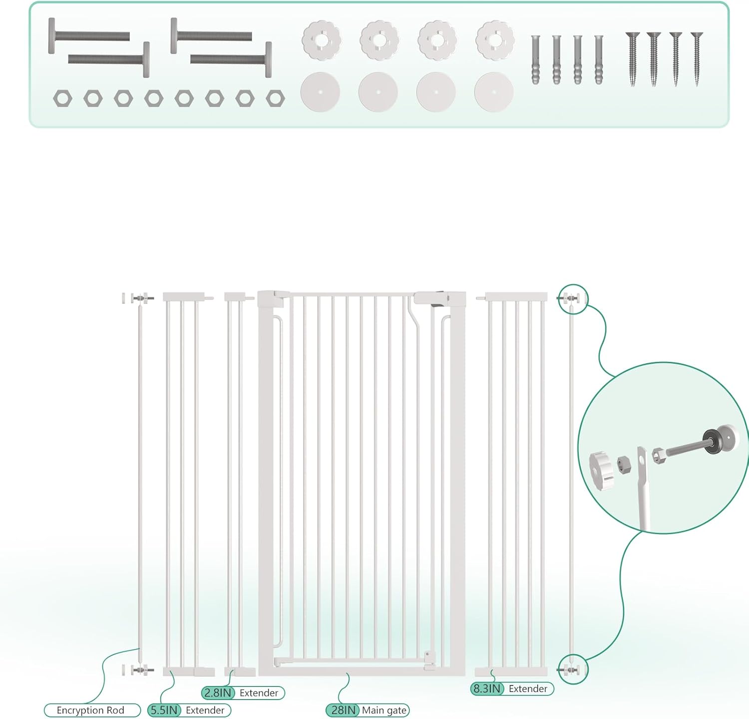 51" Extra Tall Cat Gate 28.5"-48.7" Wide, Auto Close, Pressure Mounted, for Cats & Small Dogs